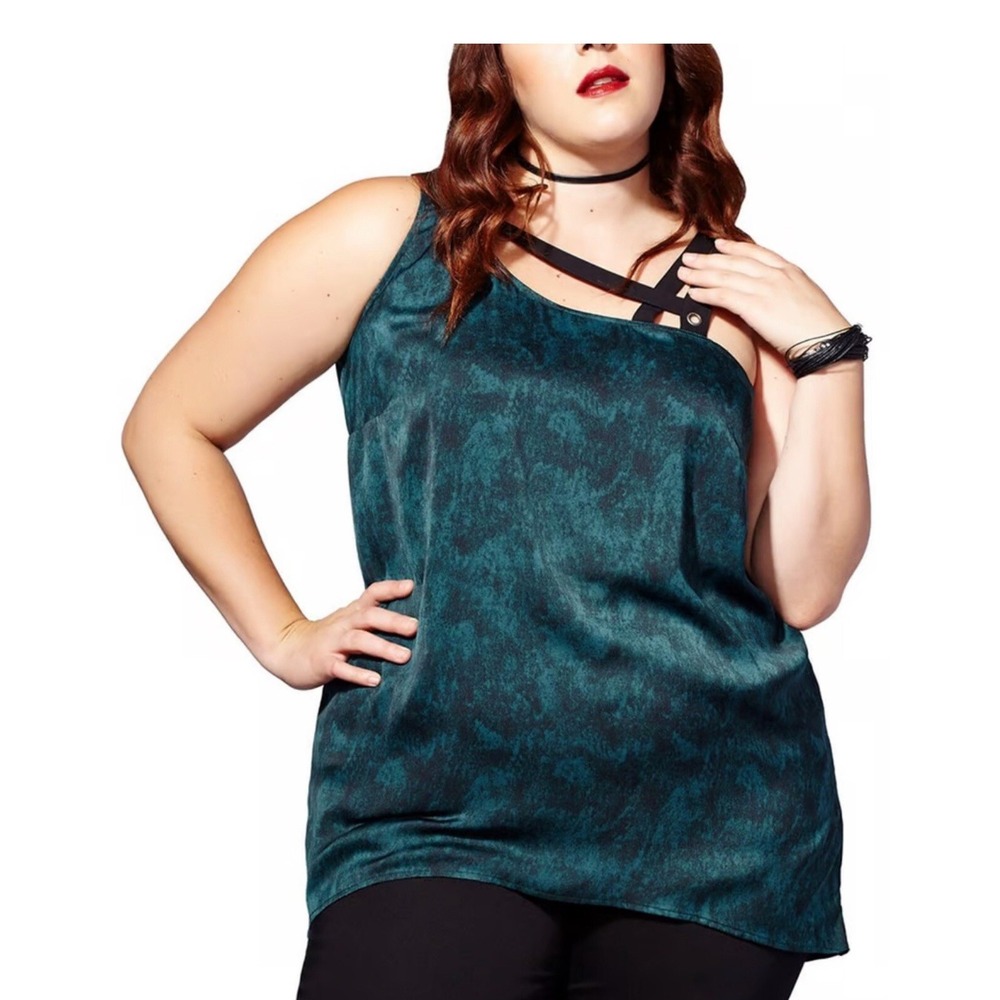 Plus Size Women's Strapy Asymmetrical Top Teal Size 1